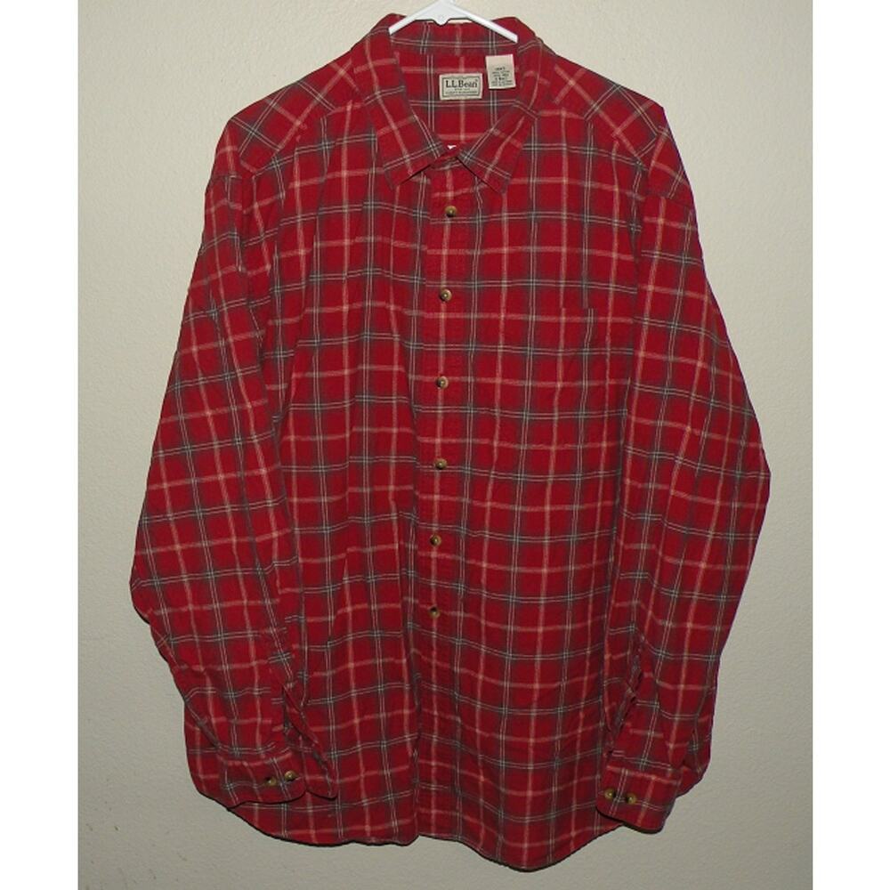L.L. Bean Men’s 2XL XXL LS Button Shirt Red Plaid 100% Cotton